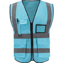 Multi-pocket blue reflective vest reflective vest reflective cycling clothing traffic clothing safety vest sanitation vest