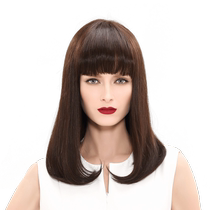 Rebecca wig for women with medium-length straight hair and bangs princess-cut full human hair semi-hand-knitted realistic fashion headgear