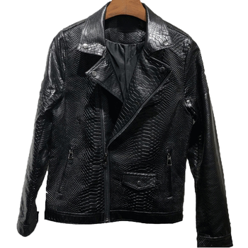 2024 spring and autumn men's personality handsome casual diagonal zipper motorcycle large lapel fish skin pattern men's leather jacket