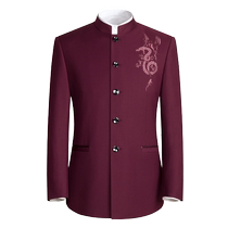Chinese tunic suit mens youth slim grooms dress red performance suit banquet Chinese stand-up collar suit Chinese style