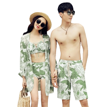 Hot spring swimsuit seaside vacation three-piece couple split conservative 2024 new sexy swimsuit female green