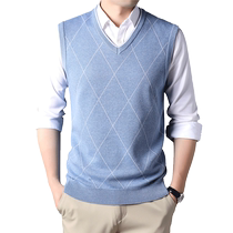 (Wool included) Romon Mens V-neck Sweater Vest 2024 Autumn Thin Vest Sleeveless Waistcoat Sweater