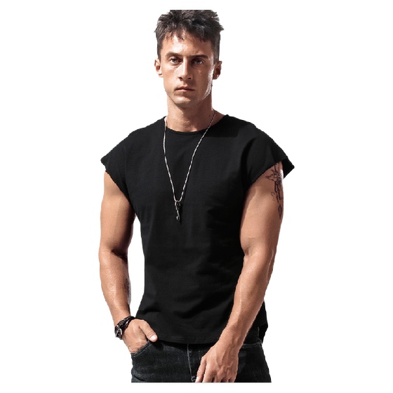 Sleeveless T-shirt men's pure cotton fitness sports men's wide shoulder vest summer casual black knitted wide shoulder vest trend