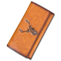 Womens handmade wallet womens first-layer cowhide wallet womens genuine leather wallet womens long Korean version trendy large capacity vegetable tanned leather