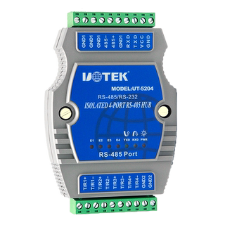 宇泰 UT-5204 工业级 4口485集线器带光电隔离485分配器一分四模块防雷一路转四路信号485共享器4路通讯模块