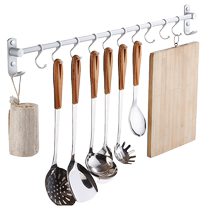 Kitchen hooks and hanging rods no punching space aluminum row hooks spoons and shovels behind the door wall-mounted wall storage