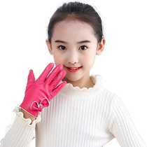 Childrens gloves autumn and winter baby girls ski warm leather five-finger waterproof princess cute warm