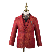 Boys suit suit flower girl red handsome British small suit childrens catwalk dress host piano performance clothing