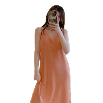 Womens V-neck sexy pajamas with breast pads 2021 new pure cotton summer thin section Internet celebrity suspender home wear nightgown