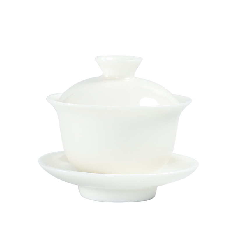 德化羊脂玉陶瓷盖碗手工色釉功夫茶具组