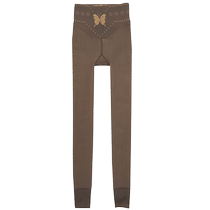 Autumn and winter leggings for women with high waist and velvet one-piece butterfly stewardess gray fake translucent thickened slimming pantyhose