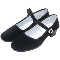 Ethnic Yangko dance black-heeled cloth shoes for women Jiaozhou Tibetan Northeastern folk high-heeled dance shoes for grade examination special for children
