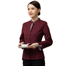 High-end hotel waiter work clothes womens long-sleeved autumn and winter Chinese restaurant catering front desk special hotel suit