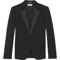 YSL Yves Saint Laurent mens iconic LE SMOKING black grained single-breasted jacket