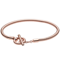 Chinese Valentines Day gift] Pandora Pandora Moments T-shaped buckle snake bone chain bracelet rose color simple couple