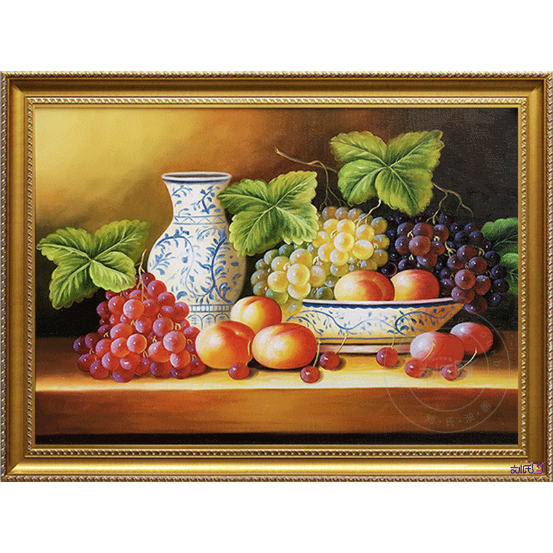 古典静物手绘油画餐厅挂画纯手工装饰画欧式壁画葡萄水果花瓶-淘宝