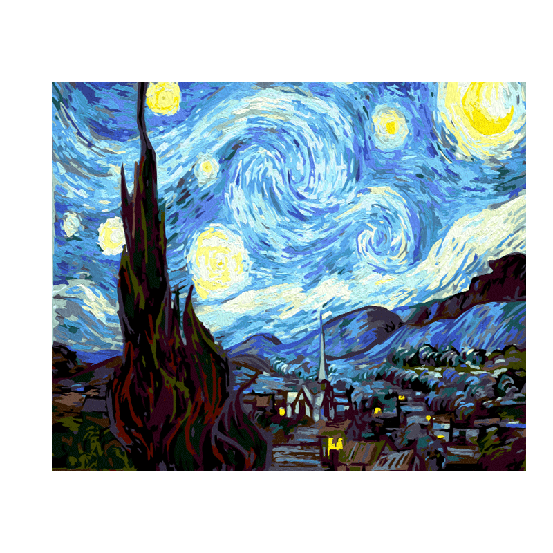 油彩画 数字油画diy油彩画解闷手工画画大尺寸涂色梵高星空填色填充油画