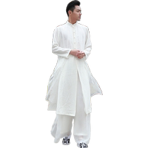 Chinese style Tang suit mens style Chinese style Chinese wind mens clothing ancient style Ancient Style Zen tea suit Zen suit long-shirt daffodie