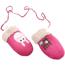 Thickened and warm autumn and winter cute velvet rope halter neck gloves for boys and girls toddlers and babies for children 1-3