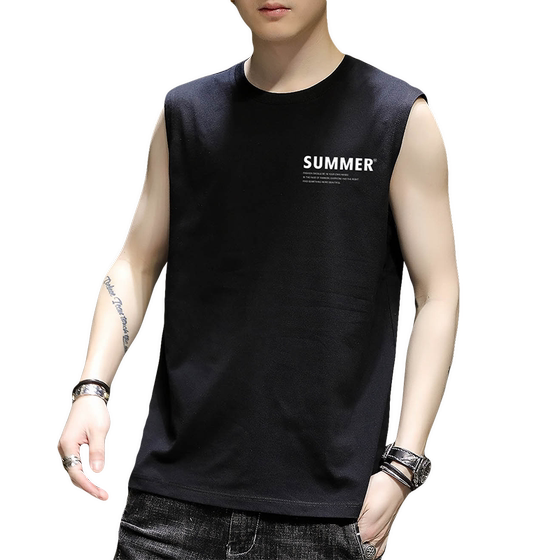 Pure cotton sleeveless t-shirt for men's summer trendy Instagram sports vest, fitness hurdle camisole, thin and loose fitting top