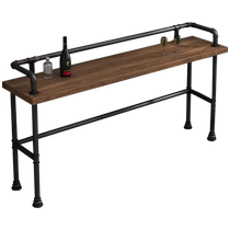 Retro solid wood water pipe bar table household industrial style milk tea shop wall-mounted high-leg long table and chairs commercial bar table