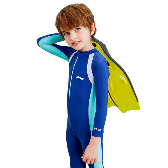 
Li Ning Children's Swimsuit Boys Sun Protection Boys One-piece Drifting Jelly Suit Long Sleeve Trousers Medium and Large Children's Equipment