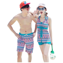 Couple Swimsuit Womens Beach Suit 2024 Split Flat Angle Conservative Slim Covering Belly Big Breast Steel Support Gathering Sexy