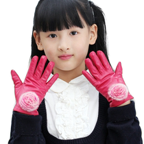 Childrens gloves winter baby girls boys and girls genuine leather warm five-finger children autumn and winter plus velvet cute thickening