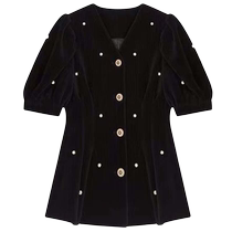 Autumn clothing 2024 French style small crowdgentleness wind salt can be sweet Herbenwind small black dress Bubble with two sets of women spring