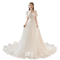 Light Wedding Dress 2024 New Bride Trailing Hepburn Simple French White Certificate Registration Small Man Floor-length Gauze