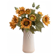 Sunflower arrangement, hand holding bouquet on floor table