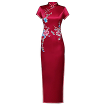 2024 New Heavy Silk Embroidered Burgundy Mothers High-end Wedding Dress Long Style Mother-in-Law Cheongsam