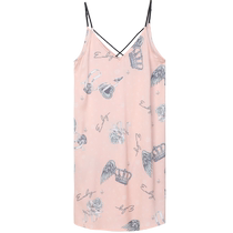 Embry Thin Ice Silk Suspender Nightgown Feminine Deep V Beautiful Back Printed Home Clothes ELW0196