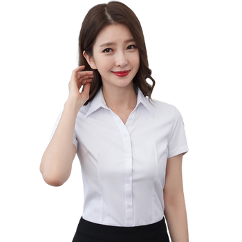 Short-sleeved professional blue workwear plus size women's shirt