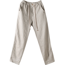 Chinese style pure linen mens casual pants loose large size elastic drawstring waist Tang suit mens pants Tang suit trousers