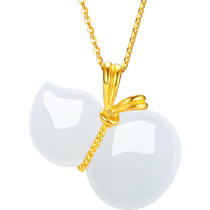 Zhou Taisheng gold inlaid jade female Hetian white jade gourd pendant pure gold necklace jade pendant gift for mother and girlfriend
