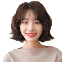Wig female short hair summer thin real hair full head cover bob cute wool curly full real hair natural hair cover