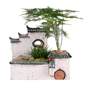 Asparagus Fern Zen-Style Home Decoration Green Plant Ornament Bonsai Small Old Stump Flower Pot Ceramic Pen Holder Dried Flower Vase