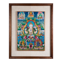 Tibetan Village hand-painted thangka four-armed Guanyin Tibetan hand-painted 24k Nepalese mineral gold card solid wood decorative hanging painting