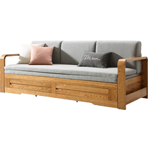 Lins Home Nordic New Chinese Style Living Room Dual-Use Multifunctional Solid Wood Sofa Bed Three-Seat Fabric Sofa EW1K