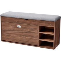 Lins walnut-colored doorstep shoe cabinet and stool can be used as a home entry shoe-changing stool for entrance storage and storage