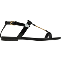 Chinese Valentines Day gift] YSL Yves Saint Laurent womens CASSANDRA gold letter logo patent leather flat sandals