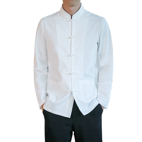 春季薄款盘扣唐装男士加绒中式盘扣衬衫汉服立领中山装茶服打底衫