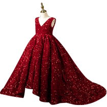 Girls dress red tail princess dress host children model catwalk stage little girl high-end performance clothing