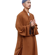 Hongtong Pudu monk clothing long ginger khaki coat mens summer Doris linen monk clothing gray monk clothing