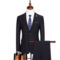 Lomon suit suit mens two-piece Korean version slim solid color suit business casual gentleman trendy British formal suit