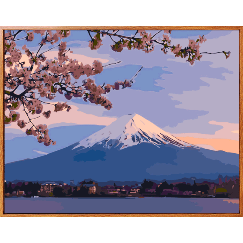 佳彩天颜diy数字油画风景花卉日本富士山樱花手绘填色客厅装饰画-淘宝