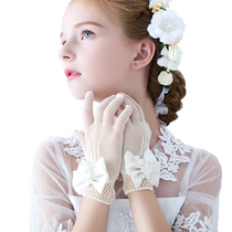 Korean childrens wedding dress mesh stretch girls costumes accessories bow mesh short flower girl gloves