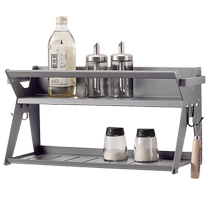 Kitchen storage rack without punching black aluminum alloy wall-mounted storage double-layer spice box storage rack