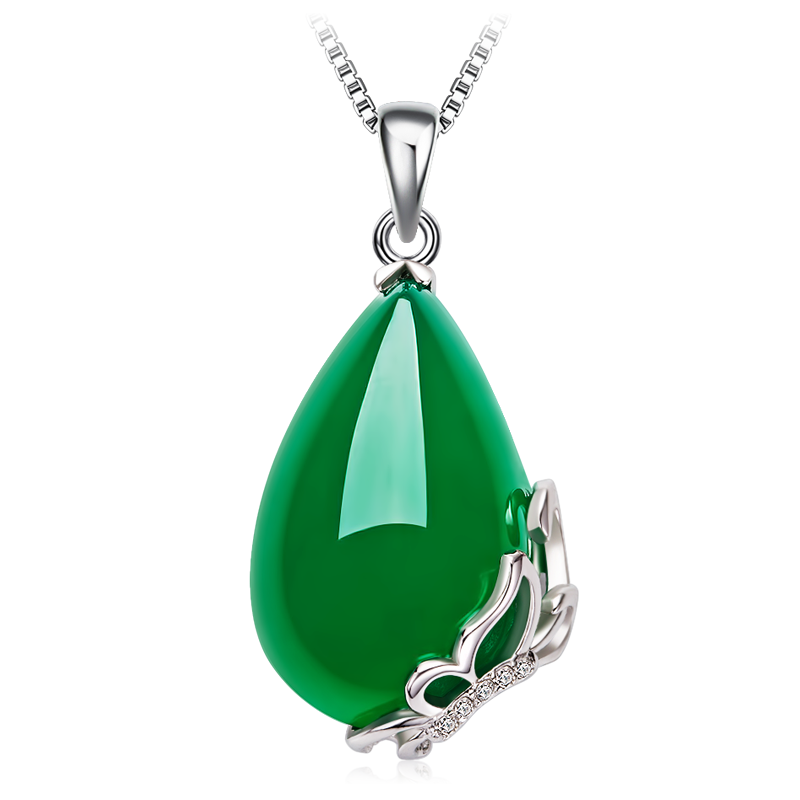 帝王綠玉髓純銀項鏈女款情人節禮物送老婆女朋友玉石瑪瑙吊墜媽媽